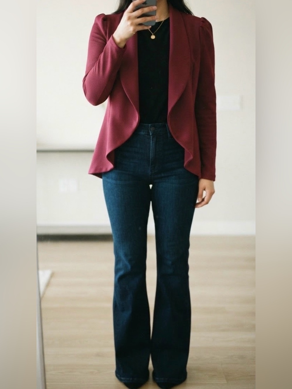 Fashion Nova Women's Burgundy Draped Open Front Blazer